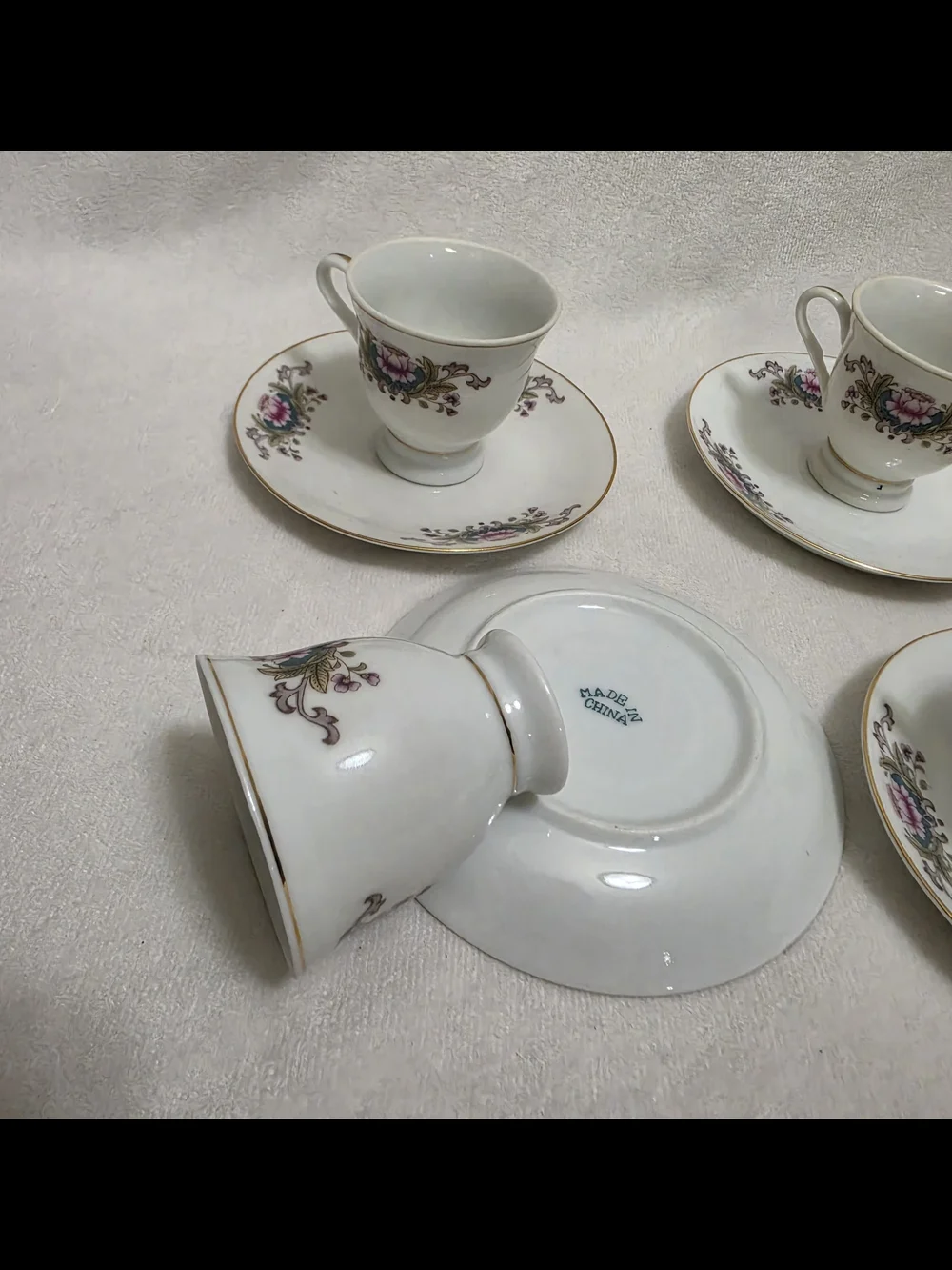 ​Vintage Liling Porcelain Espresso Demitasse Cup Saucer Set 6 Pcs Floral China C